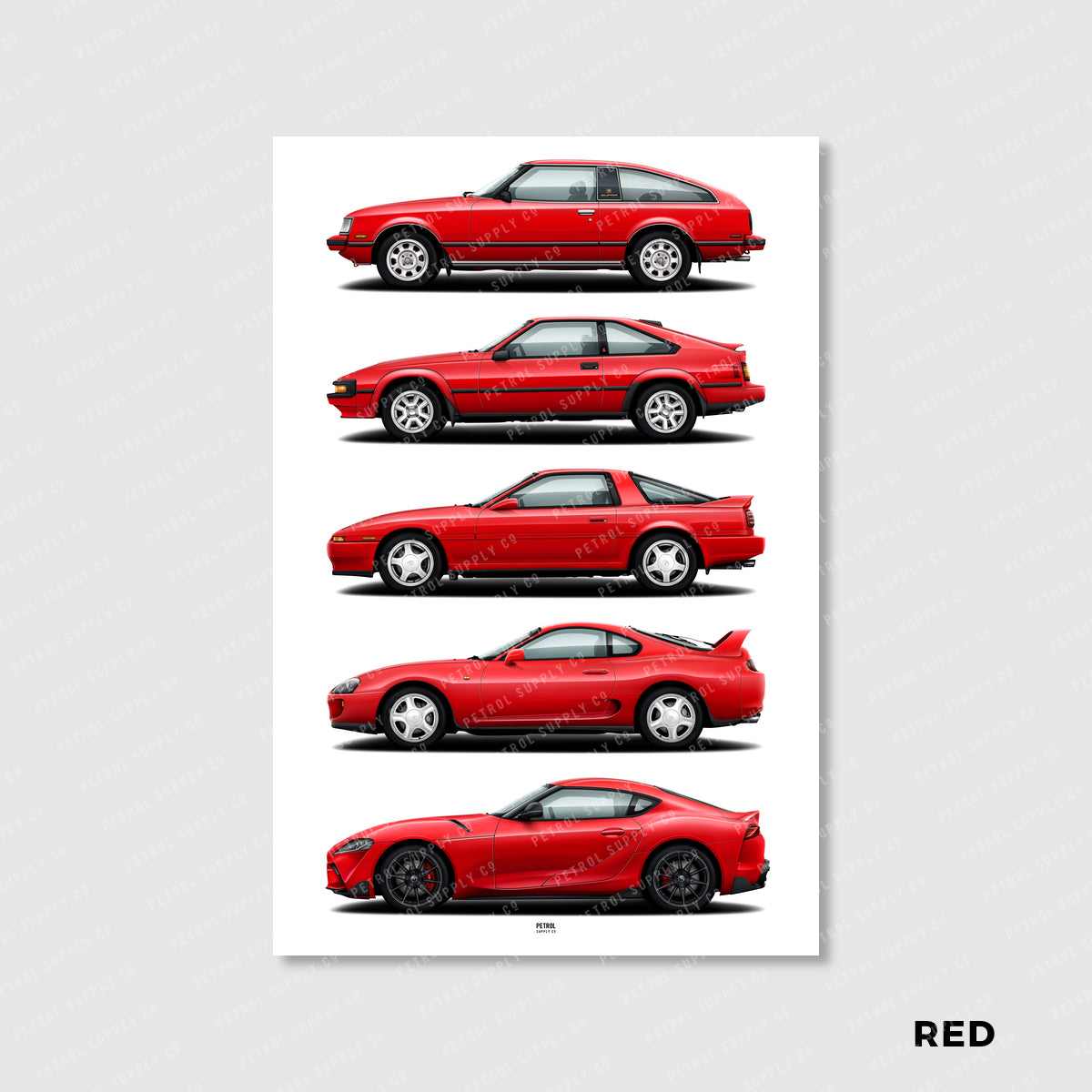 Toyota Supra Poster Evolution Generations - red