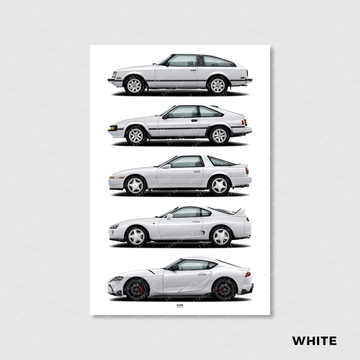 Toyota Supra Poster Evolution Generations - white