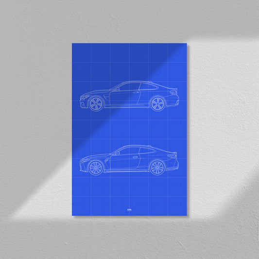 BMW M4 Evolution Blueprint Poster - F82 and G82 Generations Print